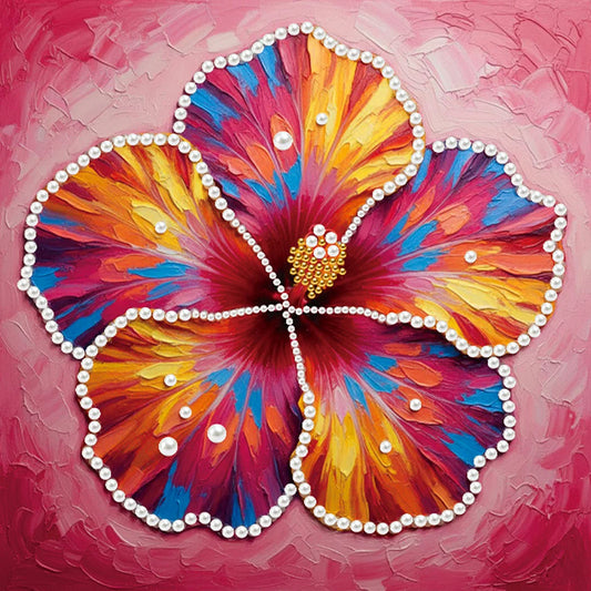 DIY Pearl Painting With Frame - Handmade Self-Adhesive Pearls - Blooming Flowers (25*25cm)