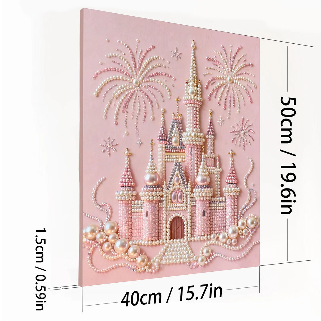 DIY Pearl Painting With Frame - Handmade Self-Adhesive Pearls - Castle (40*50cm) A