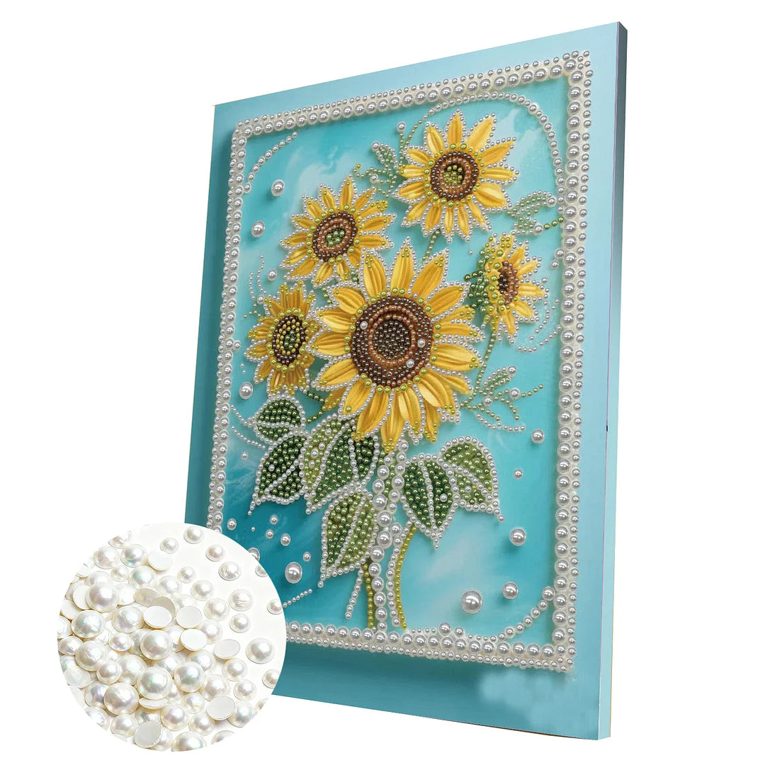 DIY Pearl Painting With Frame - Handmade Self-Adhesive Pearls - Sunflower (30*40cm)