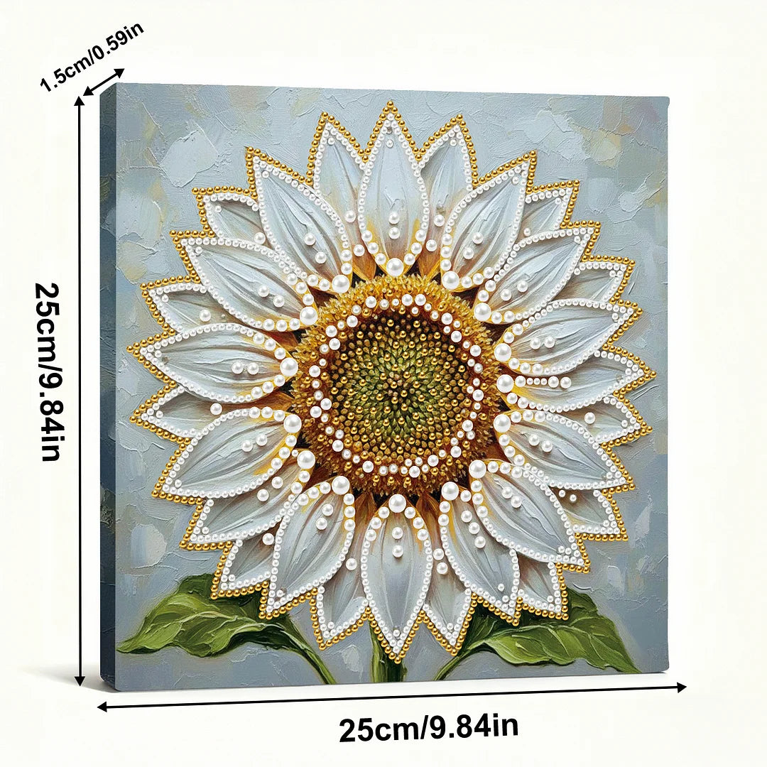 DIY Pearl Painting With Frame - Handmade Self-Adhesive Pearls - Sunflower (25*25cm) B