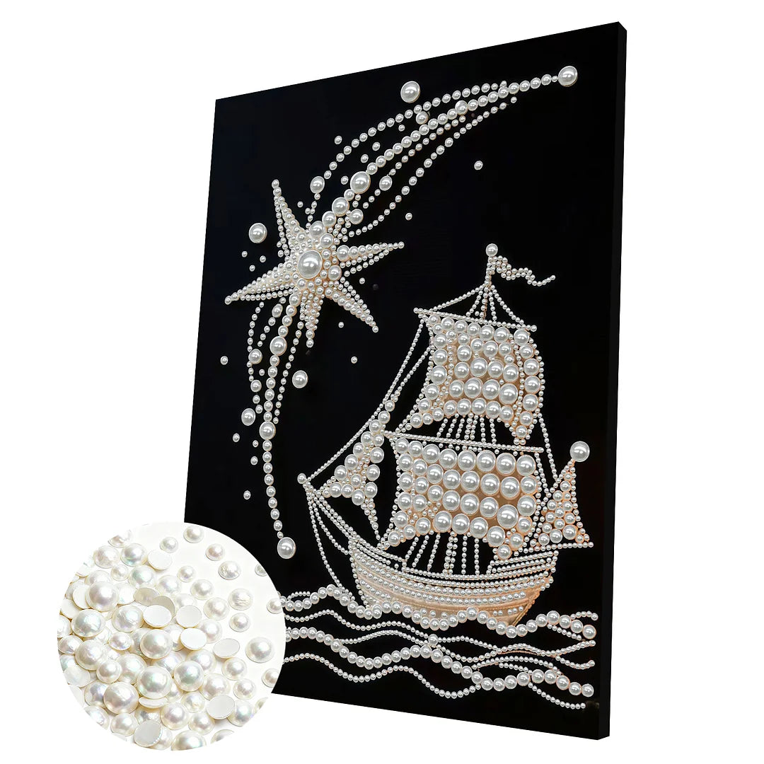 DIY Pearl Painting With Frame - Handmade Self-Adhesive Pearls - Sailboat (30*40cm)