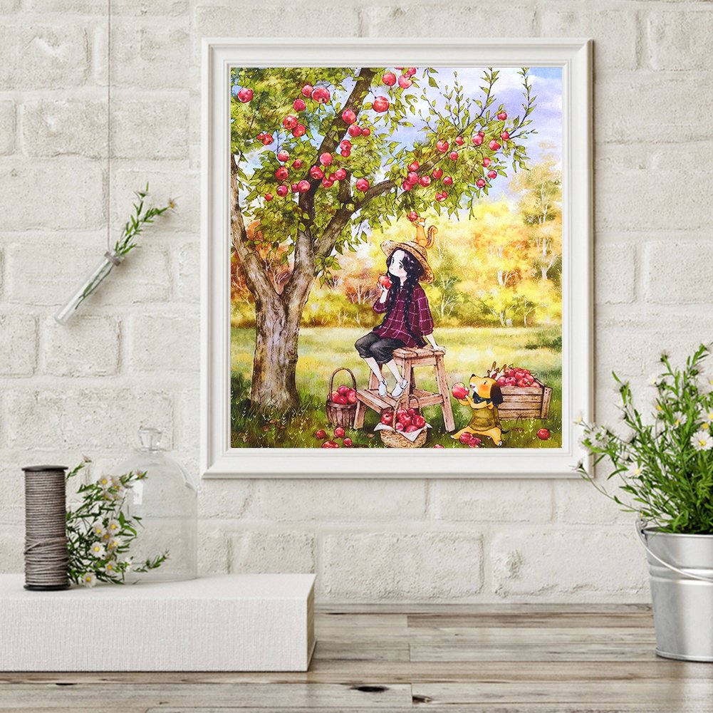 11ct Stamped Cross Stitch - Girl Apple Tree  ( 40*45cm)