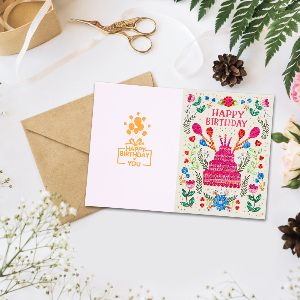 DIY 5D Diamond Painting Happy Birthday Postcard - Cake G