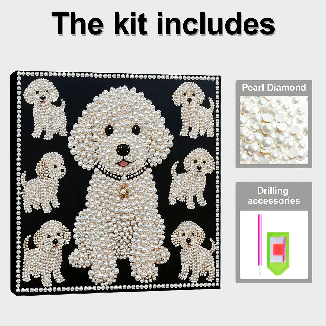 DIY Pearl Painting With Frame - Handmade Self-Adhesive Pearls - Puppy (30*30cm)