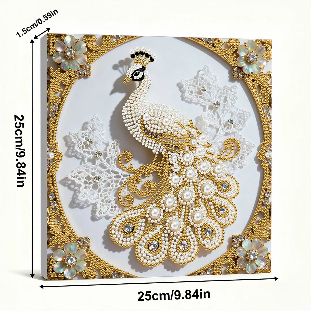 DIY Pearl Painting With Frame - Handmade Self-Adhesive Pearls - Peacock (25*25cm) B