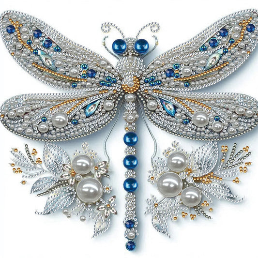 DIY Pearl Painting With Frame - Handmade Self-Adhesive Pearls - Dragonfly(25*25cm) A