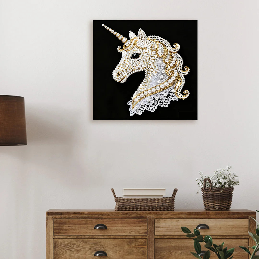 DIY Pearl Painting With Frame - Handmade Self-Adhesive Pearls - Unicorn (25*25cm) C