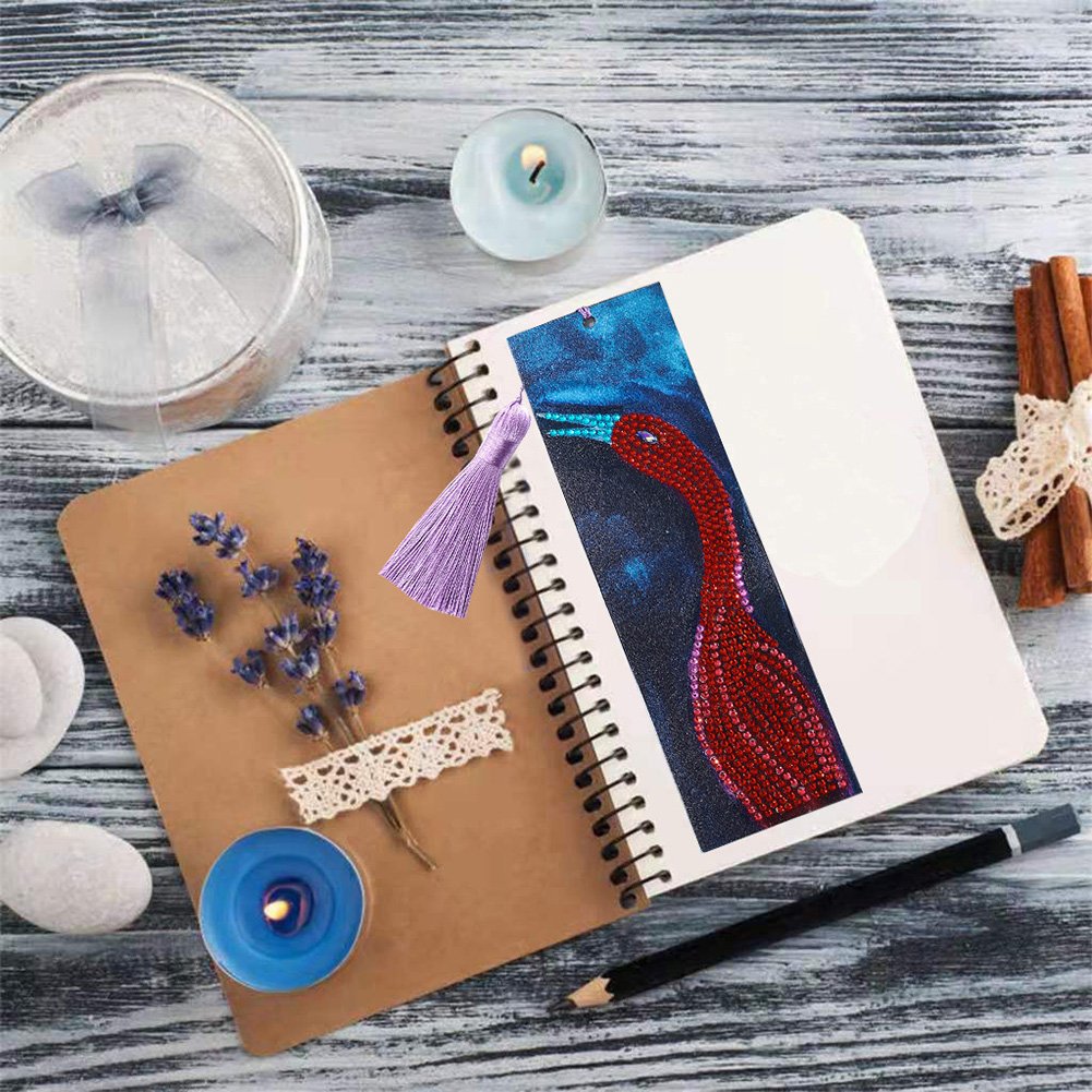 DIY Pink Bird Special Shaped Diamond Painting Leather Bookmark