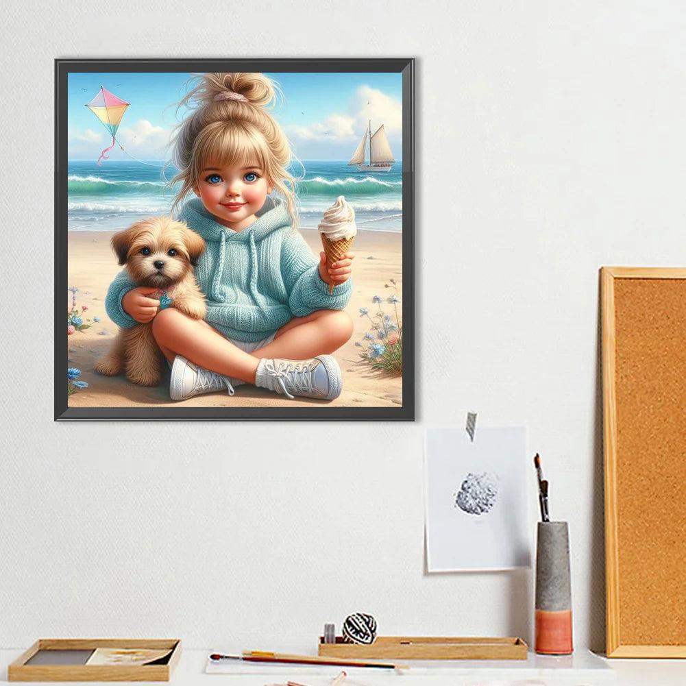 Diamond Painting - Full Round / Square - Dog and Girl K