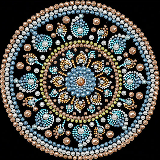 DIY Pearl Painting With Frame - Handmade Self-Adhesive Pearls - Ocean Bead Mandala (25*25cm)