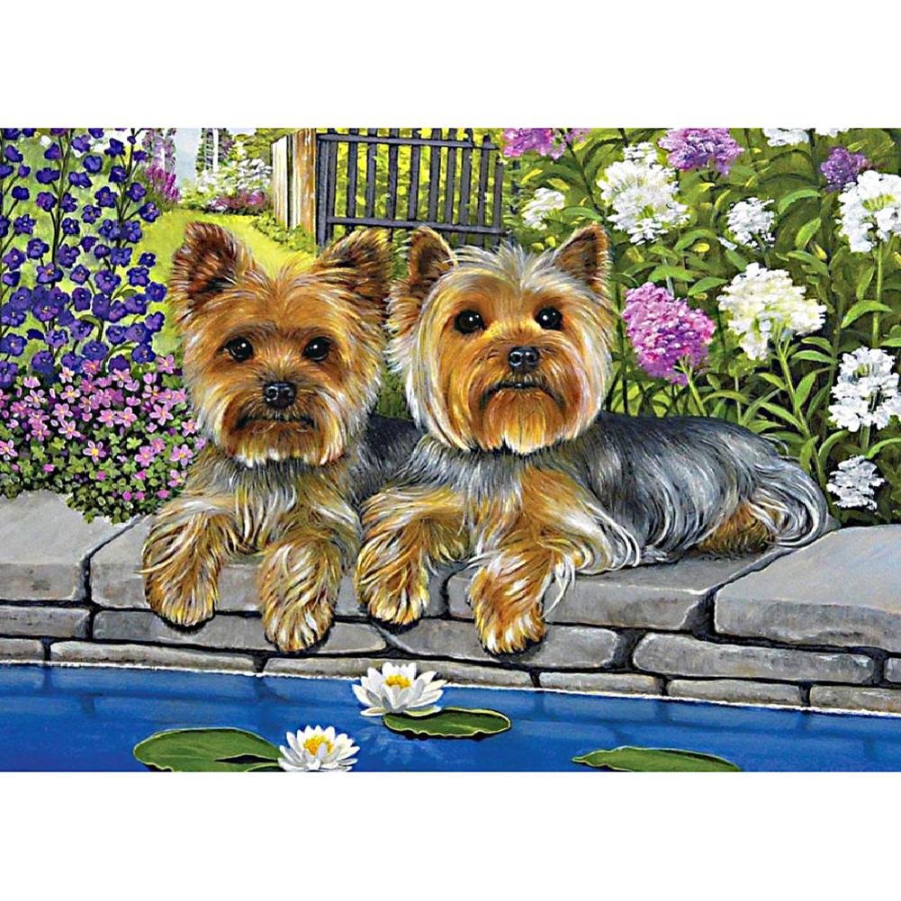 5D Diy Diamond Painting Kit Full Round Beads Flower Dogs