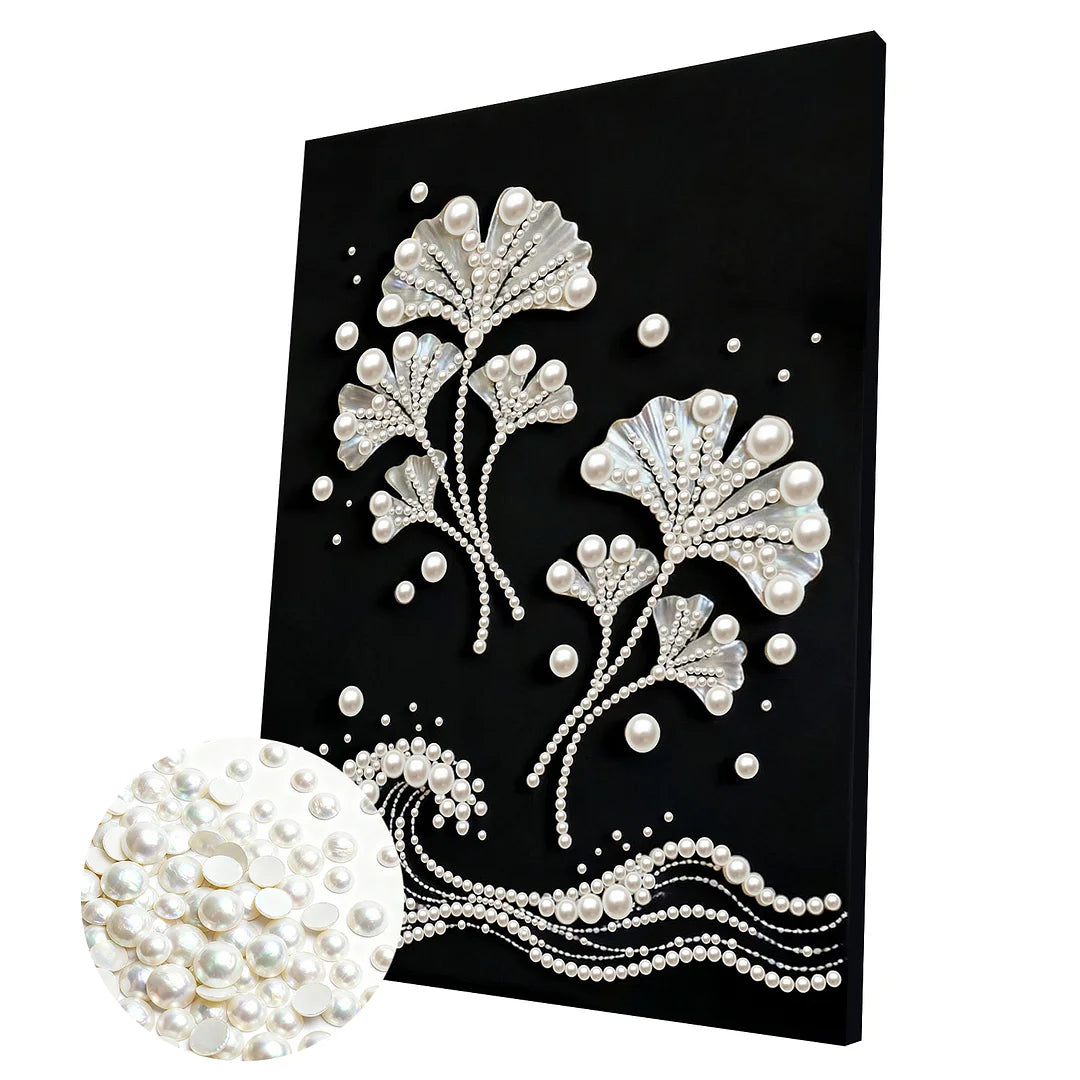 DIY Pearl Painting With Frame - Handmade Self-Adhesive Pearls - Ginkgo Leaves (30*40cm) A