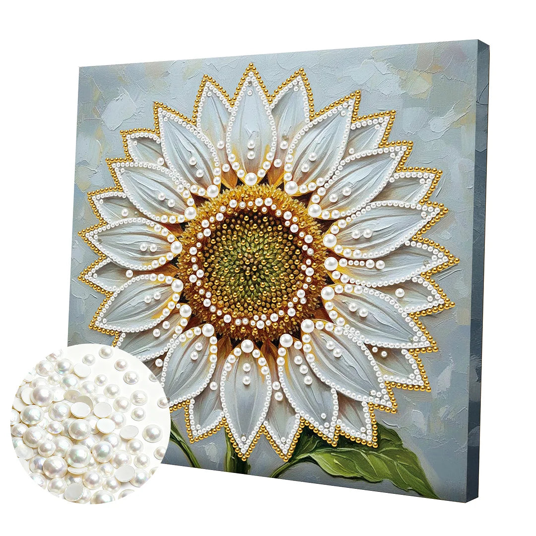 DIY Pearl Painting With Frame - Handmade Self-Adhesive Pearls - Sunflower (25*25cm) B