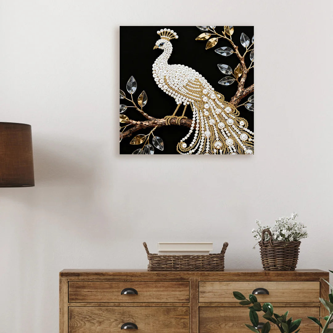 DIY Pearl Painting With Frame - Handmade Self-Adhesive Pearls - Peacock (25*25cm) A