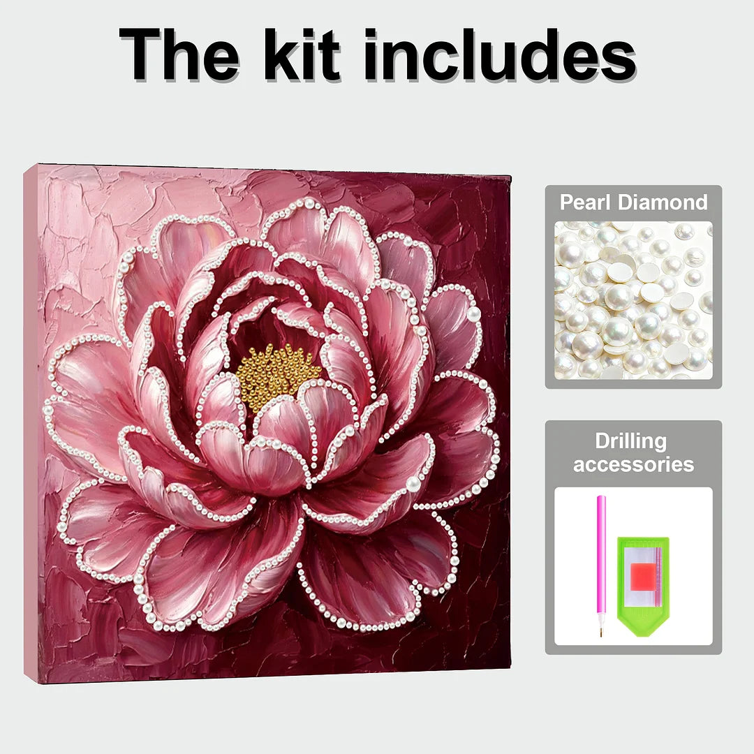 DIY Pearl Painting With Frame - Handmade Self-Adhesive Pearls - Flower (25*25cm) F