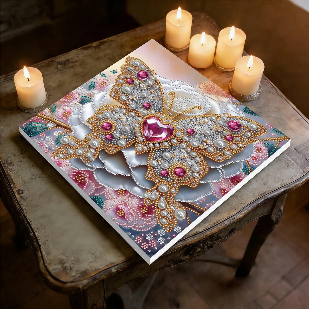 DIY Pearl Painting With Frame - Handmade Self-Adhesive Pearls - Heart Butterfly (25*25cm)