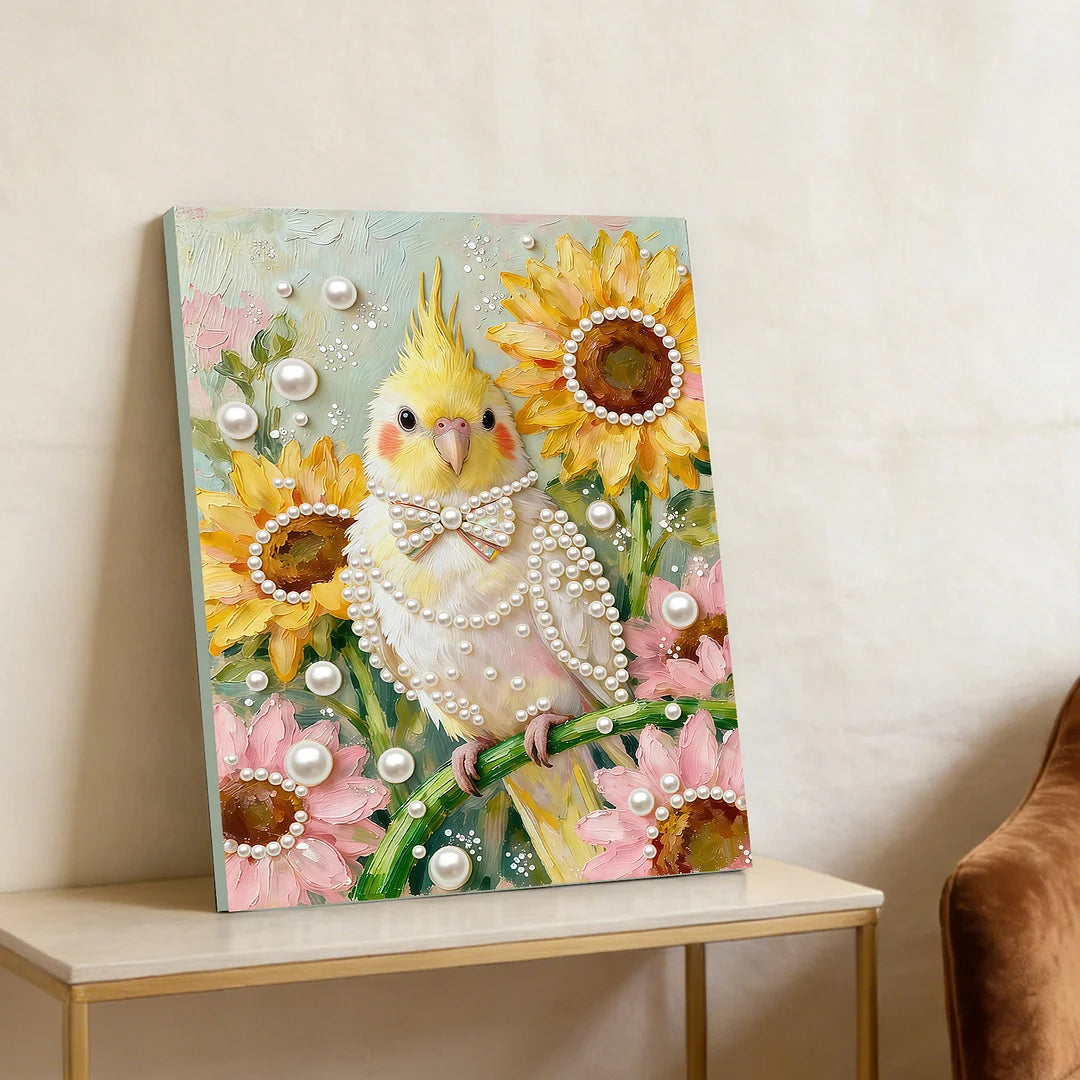DIY Pearl Painting With Frame - Handmade Self-Adhesive Pearls - cockatiel (30*40cm) A