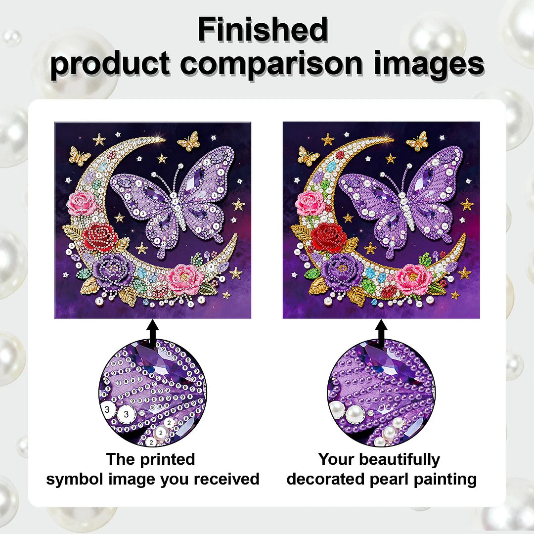 DIY Pearl Painting With Frame - Handmade Self-Adhesive Pearls - Moon Butterfly (25*25cm)