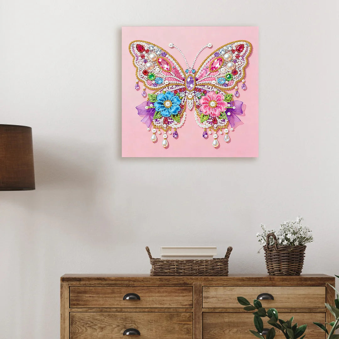 DIY Pearl Painting With Frame - Handmade Self-Adhesive Pearls - Butterfly (25*25cm) F