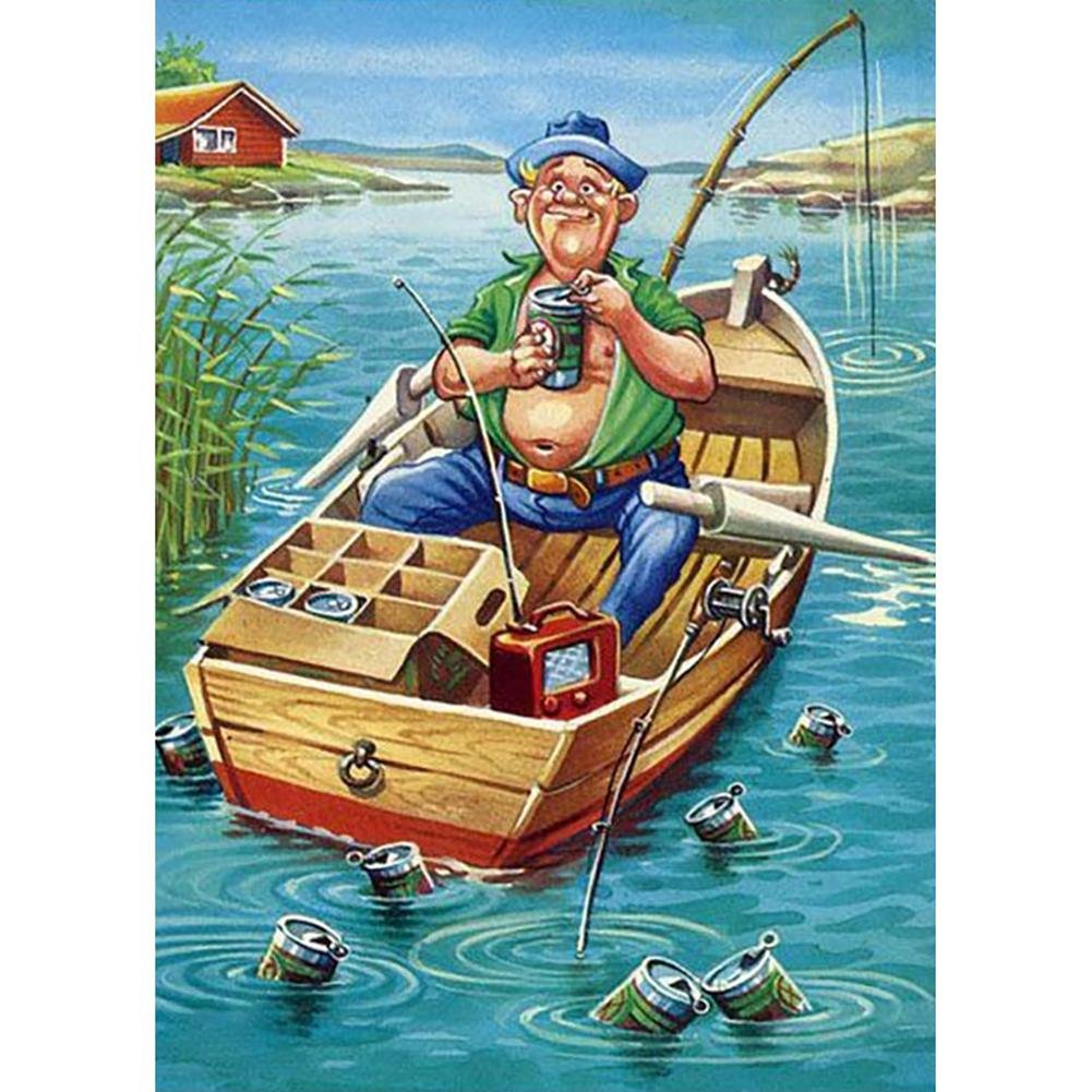 5D Diy Diamond Painting Kit Full Round Beads Fishing Man