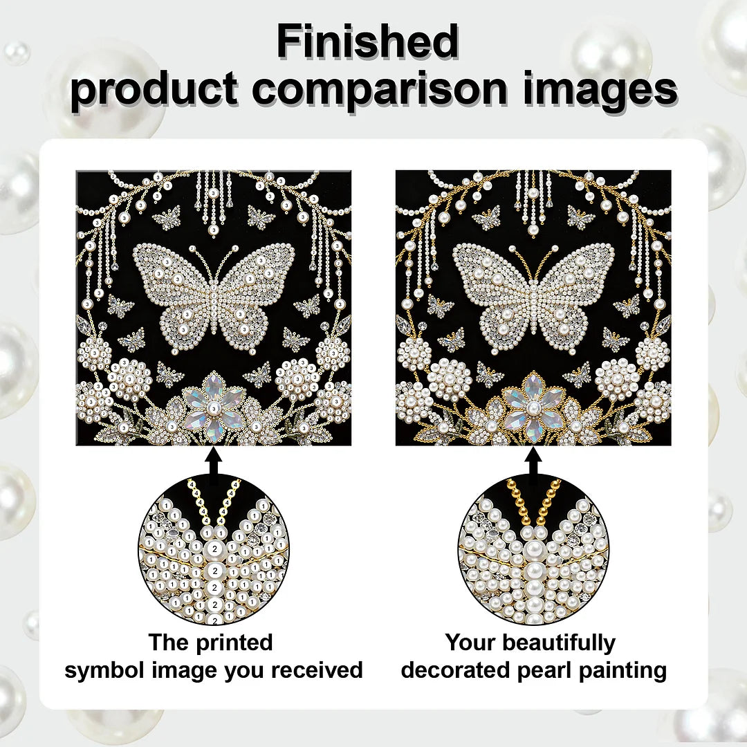DIY Pearl Painting With Frame - Handmade Self-Adhesive Pearls - Butterfly (25*25cm) C