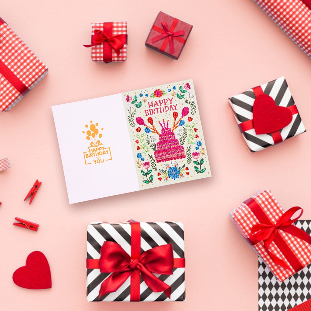 DIY 5D Diamond Painting Happy Birthday Postcard - Cake G