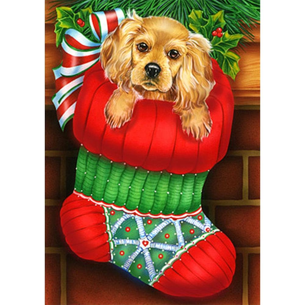 5D Diy Diamond Painting Kit Full Round Beads Christmas Dog