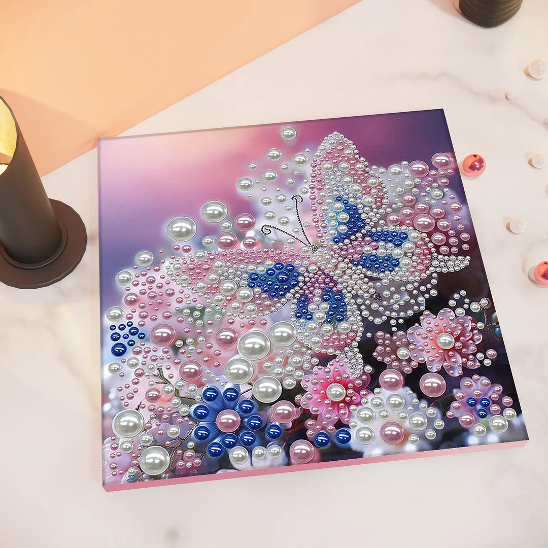 DIY Pearl Painting With Frame - Handmade Self-Adhesive Pearls - Butterfly (30*30cm) G