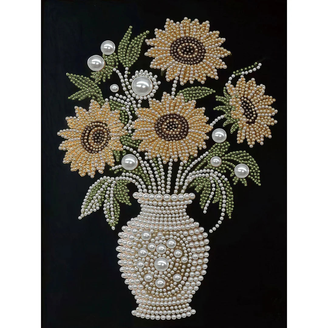 DIY Pearl Painting With Frame - Handmade Self-Adhesive Pearls - Sunflower Pearl Vase (30*40cm)
