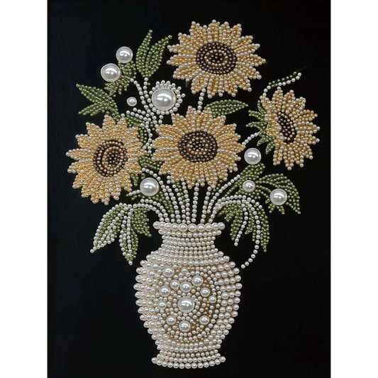 DIY Pearl Painting With Frame - Handmade Self-Adhesive Pearls - Sunflower Pearl Vase (30*40cm)