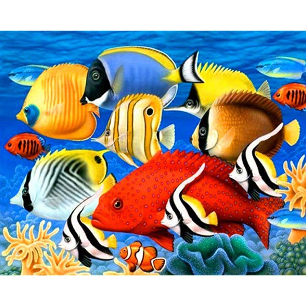 5D Diy Diamond Painting Kit Full Round Beads Colorful Fish