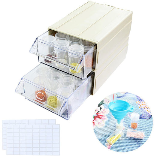 Drawer Drill Painting Storage Box Set Round Bottle (44pcs Beige Double)
