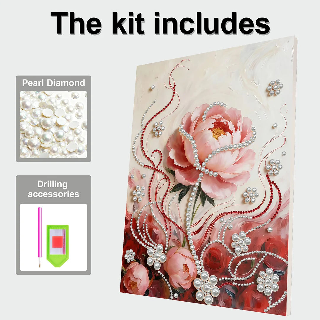 DIY Pearl Painting With Frame - Handmade Self-Adhesive Pearls - Rose (30*40cm) A