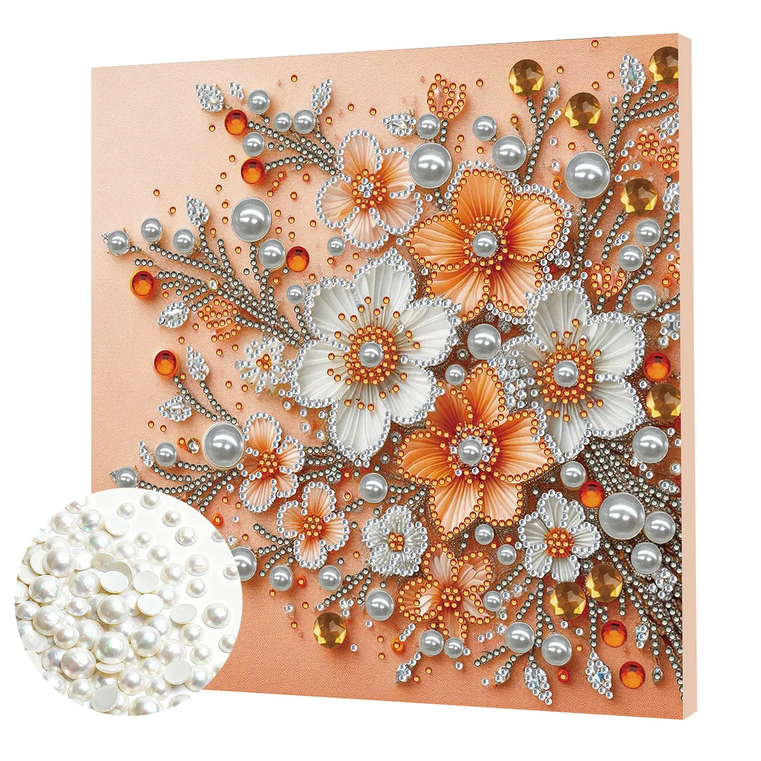 DIY Pearl Painting With Frame - Handmade Self-Adhesive Pearls - Flowers (25*25cm)