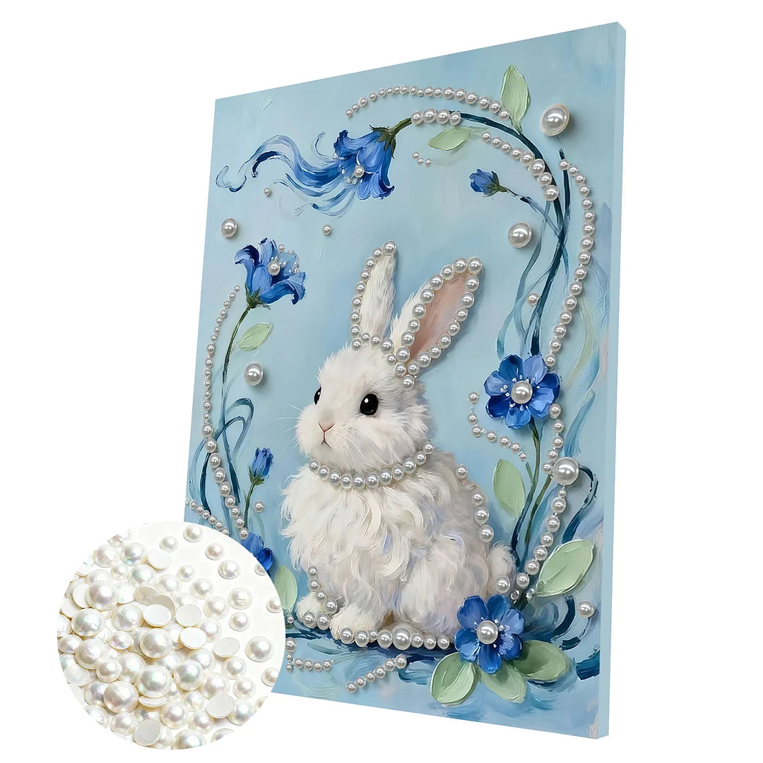 DIY Pearl Painting With Frame - Handmade Self-Adhesive Pearls - Rabbit (30*40cm)