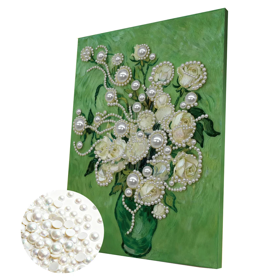 DIY Pearl Painting With Frame - Handmade Self-Adhesive Pearls - Vase (30*40cm) A