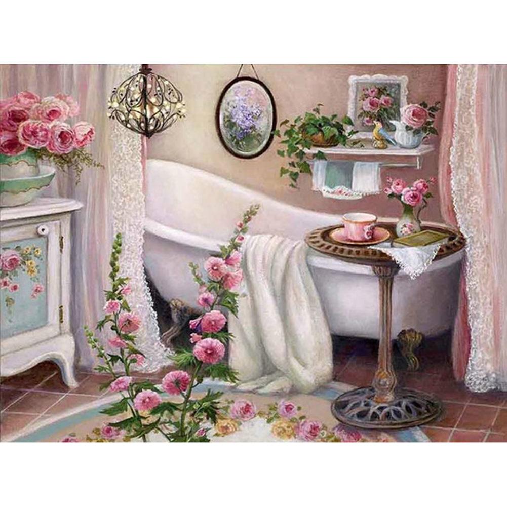 5D Diy Diamond Painting Kit Full Round Beads Sweet Bathroom