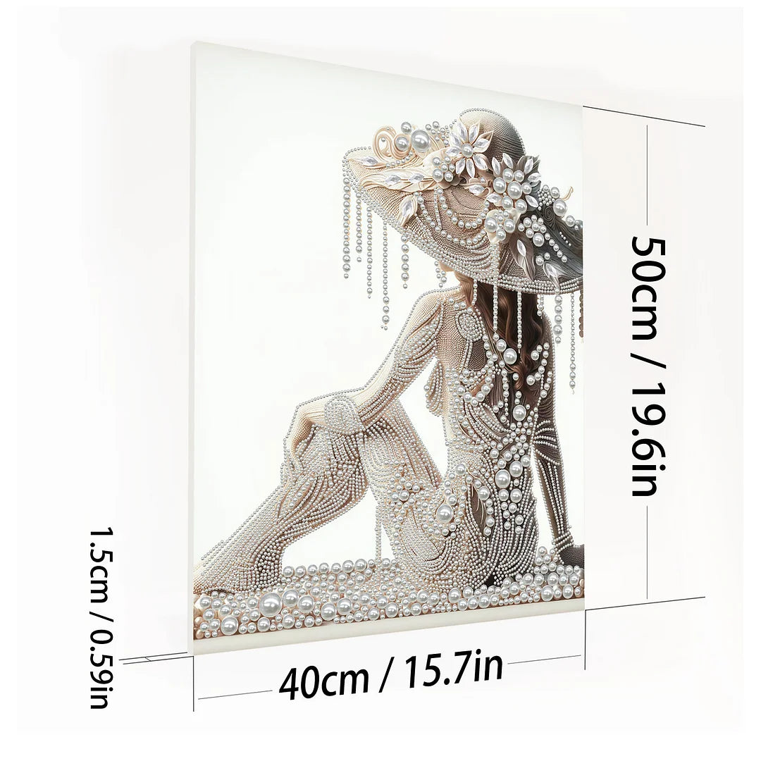 DIY Pearl Painting With Frame - Handmade Self-Adhesive Pearls - Hat Woman (40*50cm)