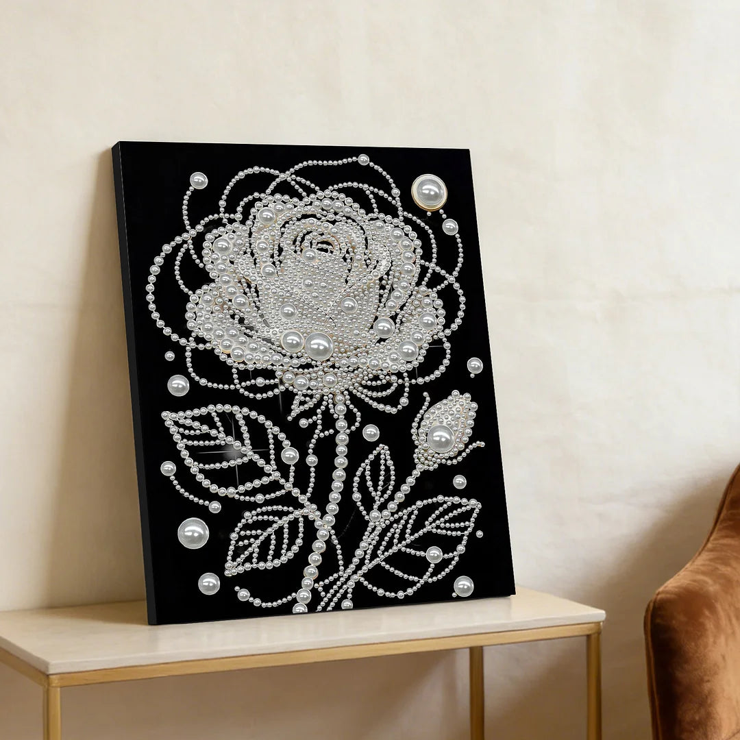 DIY Pearl Painting With Frame - Handmade Self-Adhesive Pearls - Roses (30*40cm)