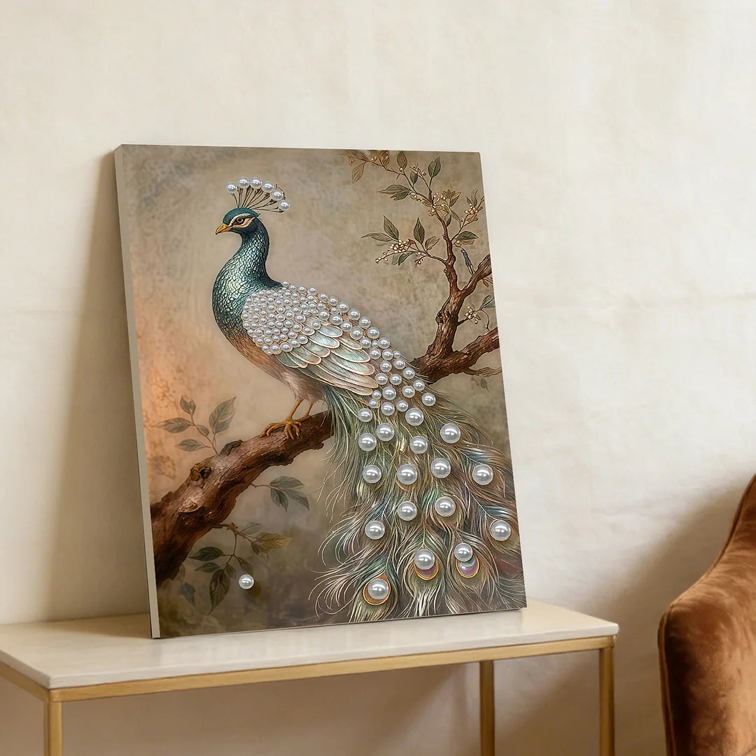 DIY Pearl Painting With Frame - Handmade Self-Adhesive Pearls - Peacock (30*40cm)