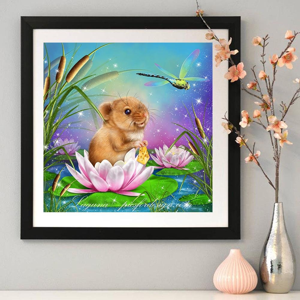 5D DIY Diamond Painting Kit - Full Round - Flower Mouse & Dragonfly