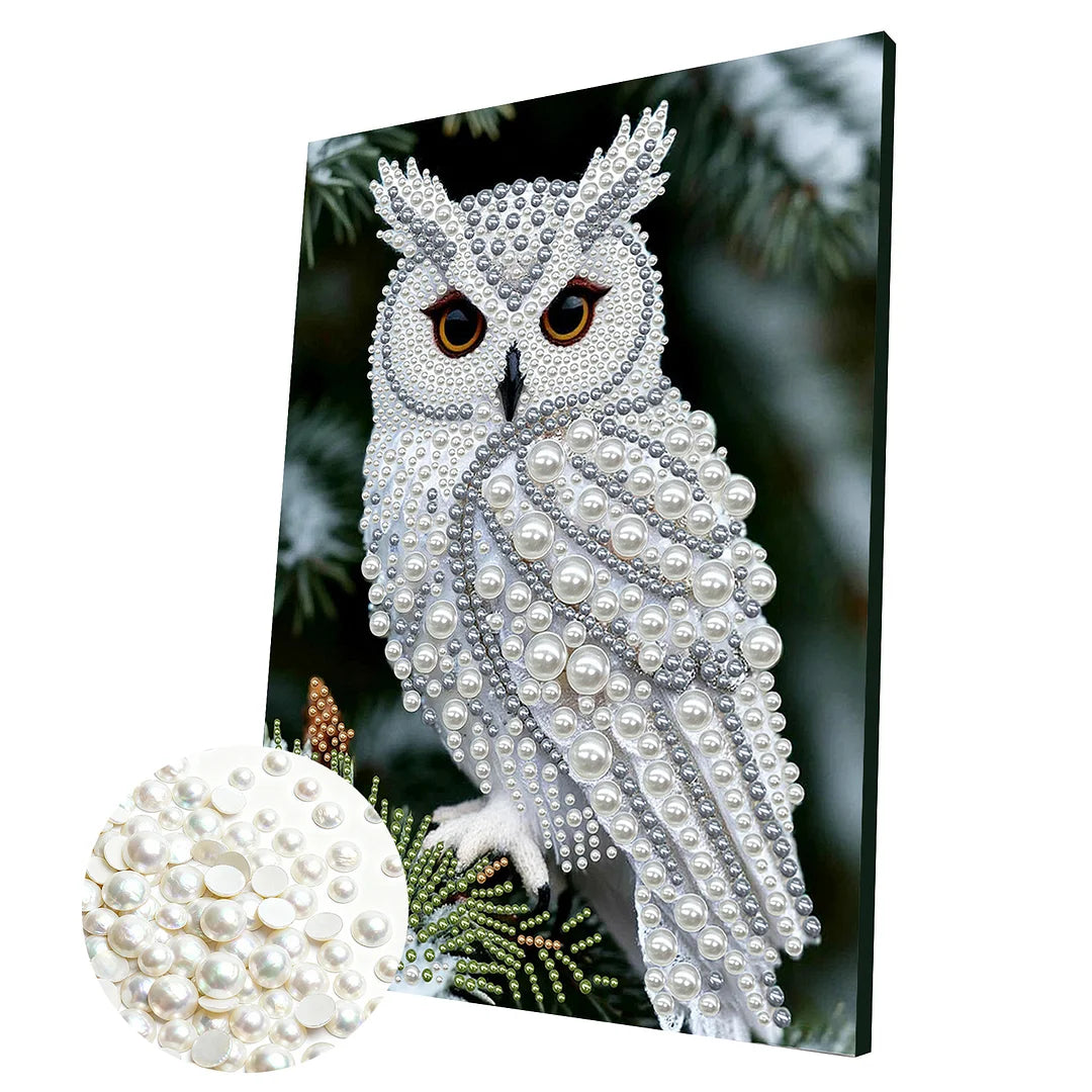 DIY Pearl Painting With Frame - Handmade Self-Adhesive Pearls - Owl (30*40cm)