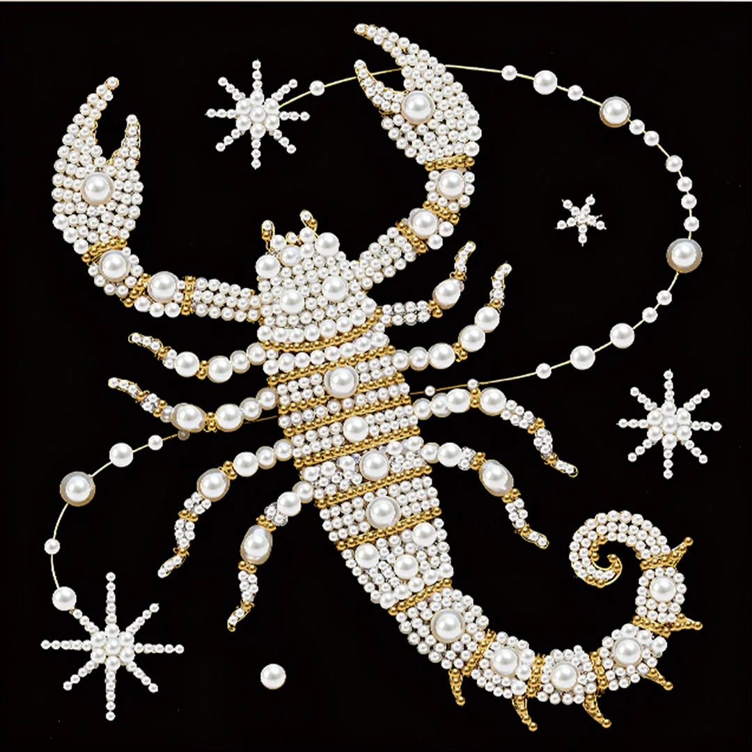 DIY Pearl Painting With Frame - Handmade Self-Adhesive Pearls - Scorpion (25*25cm) A