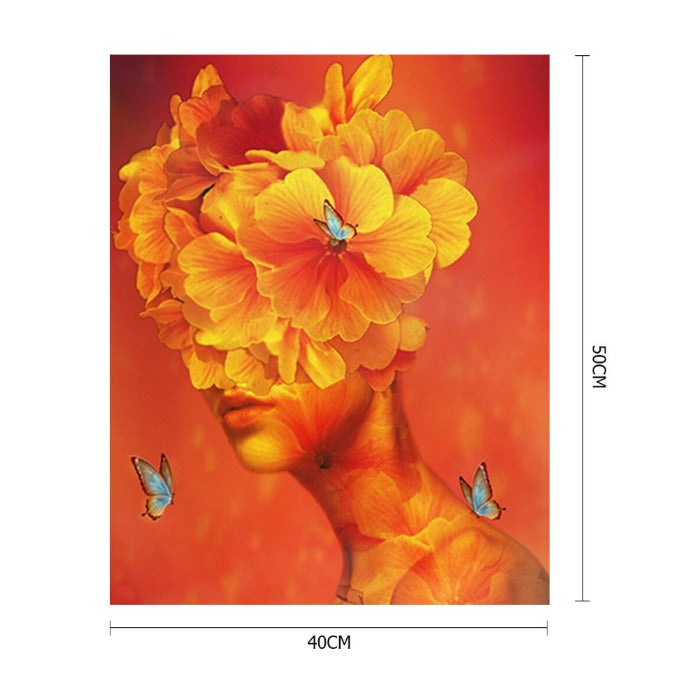 Butterfly Flower Women Hand Painted on Canvas Colouring Oil Art Picture Craft Home Wall Decor