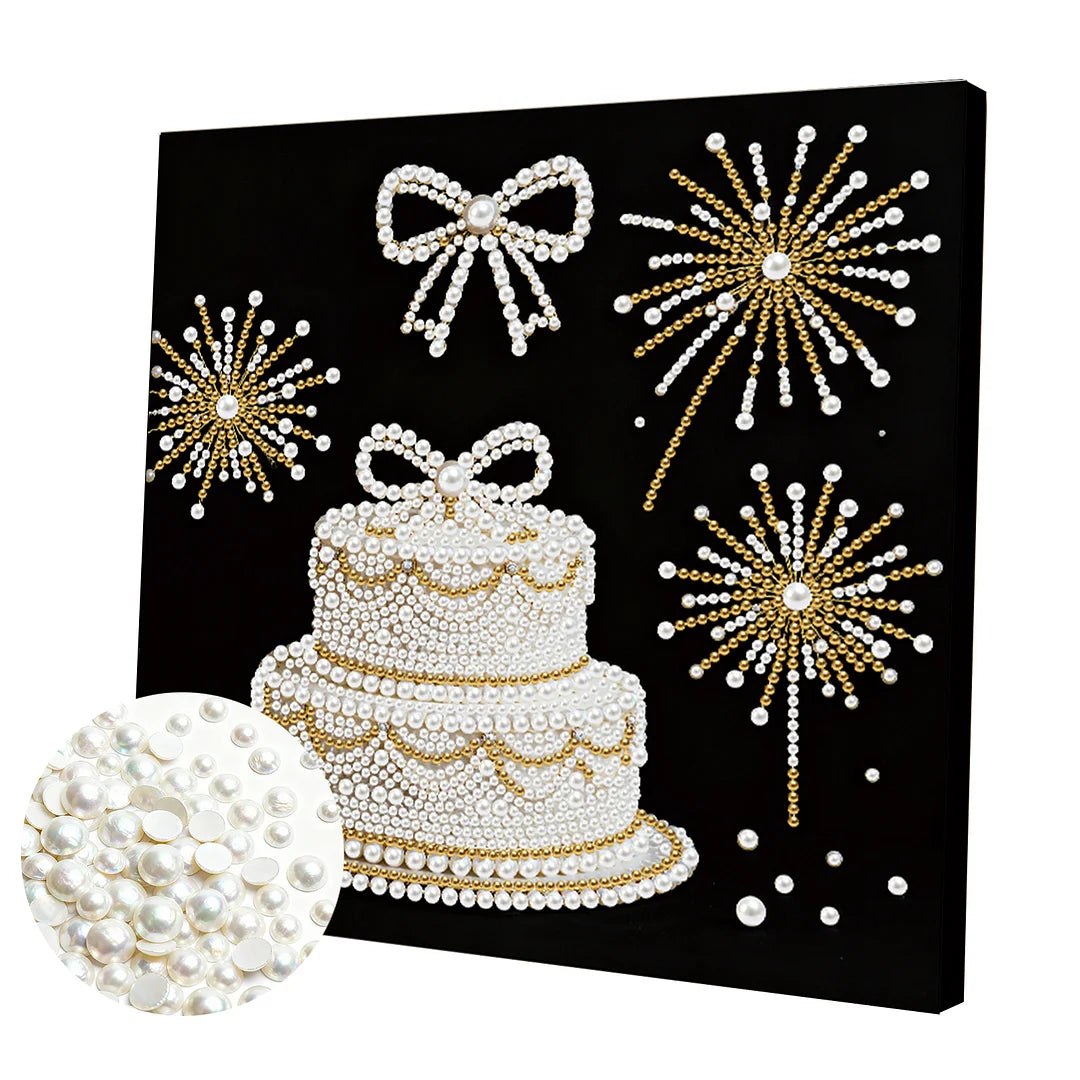 DIY Pearl Painting With Frame - Handmade Self-Adhesive Pearls - Cake (25*25cm)