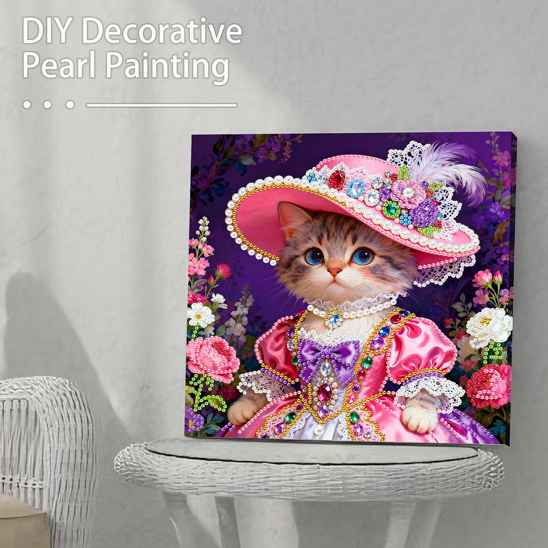 DIY Pearl Painting With Frame - Handmade Self-Adhesive Pearls - Cat (25*25cm) D