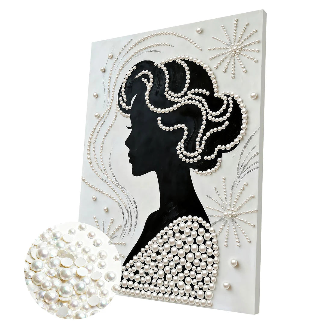 DIY Pearl Painting With Frame - Handmade Self-Adhesive Pearls - Elegant Girl (30*40cm) B