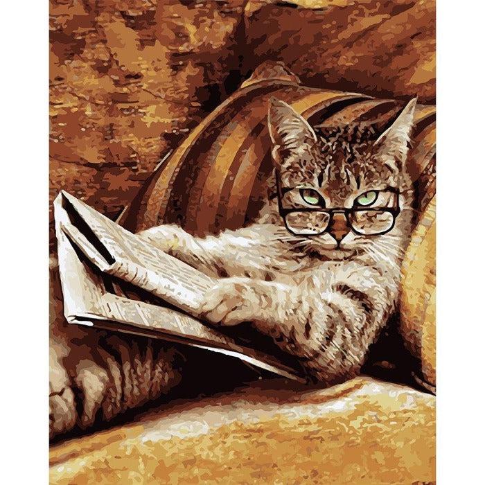 Hand Painted Drawing Acrylic Canvas Glasses Cat Wall Art Craft Decor