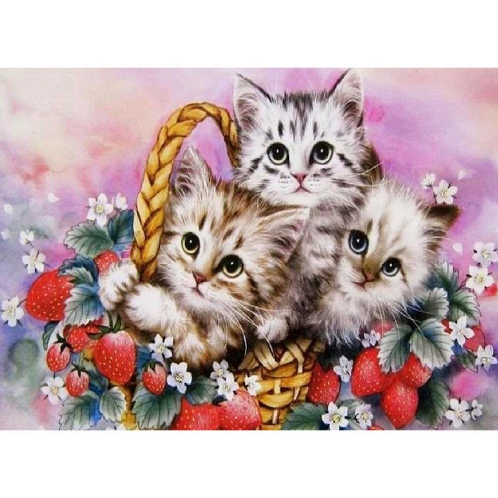 5D DIY Diamond Painting Kit - Full Round - Cats/Kittens In The Basket
