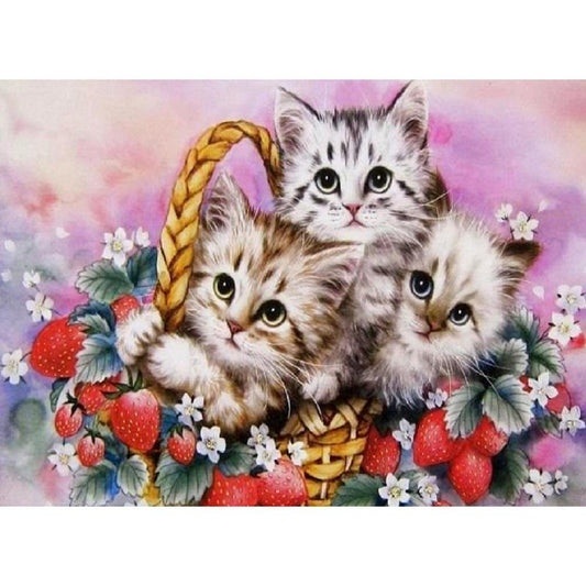 5D DIY Diamond Painting Kit - Full Round - Cats/Kittens In The Basket